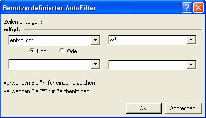 Excel - benutzerdefinierter Autofilter nach Stern